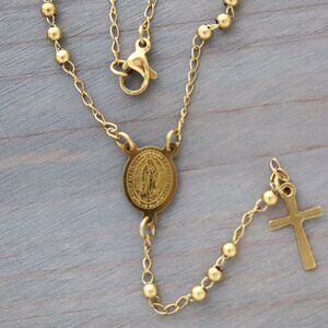 Rosary Style Necklace 18k Gold Plated Stainless Steel